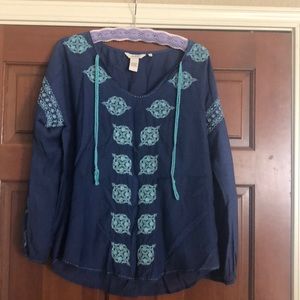 Sundance Embroidered Blouse Blue Medium